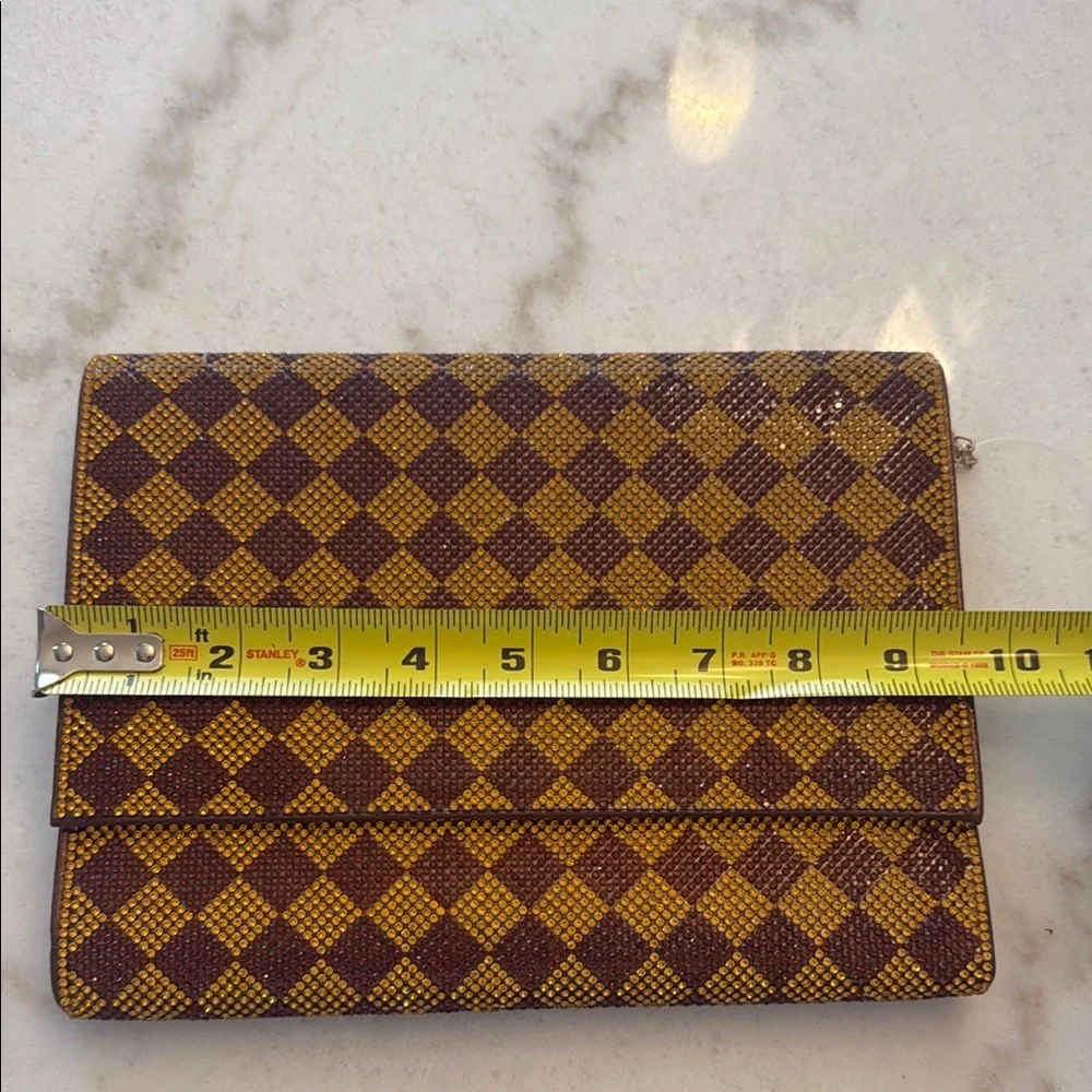 VERA Brown & Gold Crystal Rhinestone Pave Diamond Shape Crossbody Bag /Clutch - Picture 4 of 6